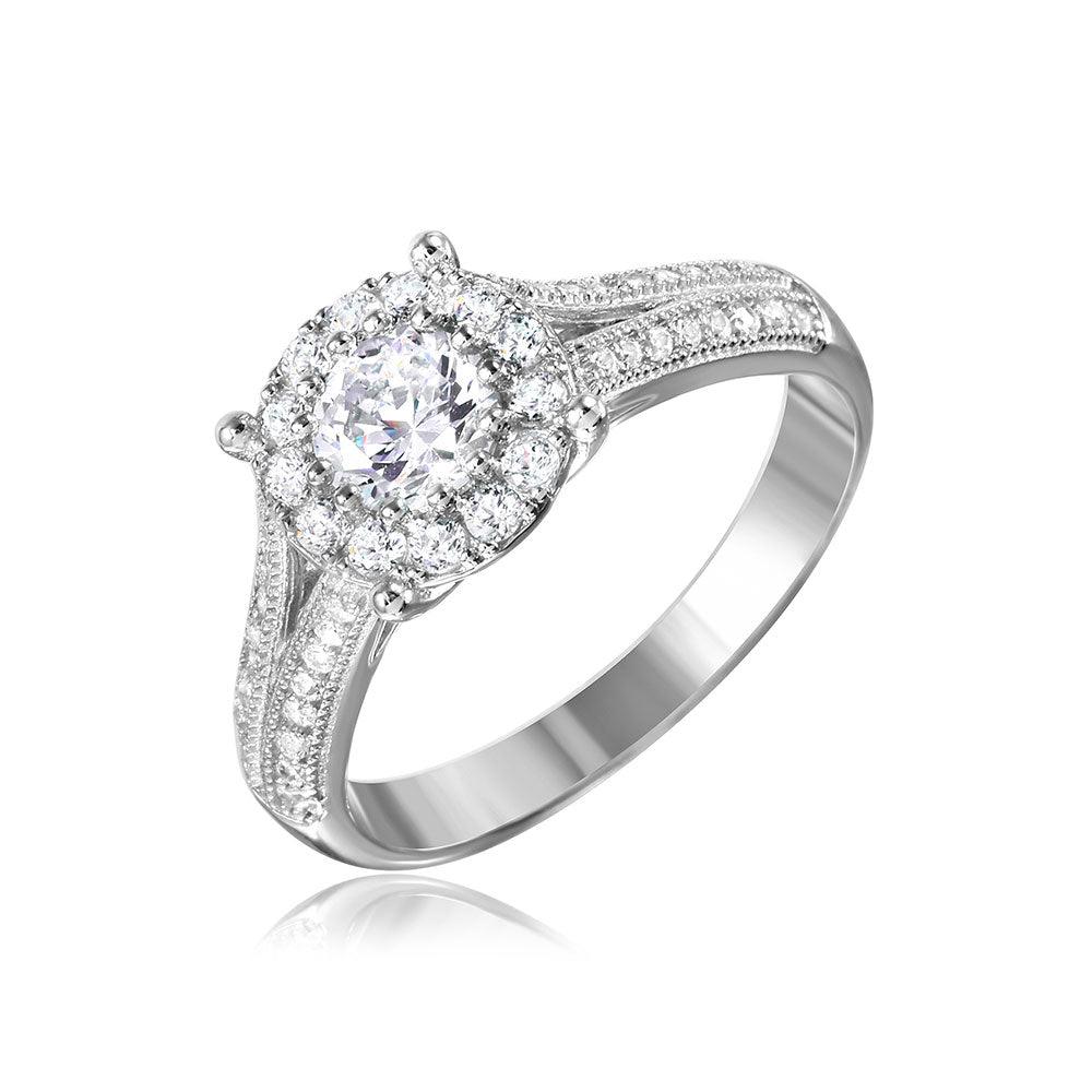 Rhodium Plated Sterling Silver 925 Halo Ring Encrusted Micro Pave CZ Sizes 5-9