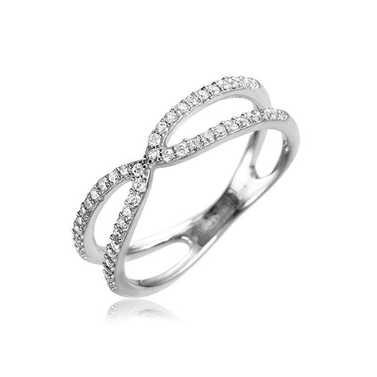 Rhodium Plated Sterling Silver 925 X Open Split Shank CZ Ring Band Sizes 5-9