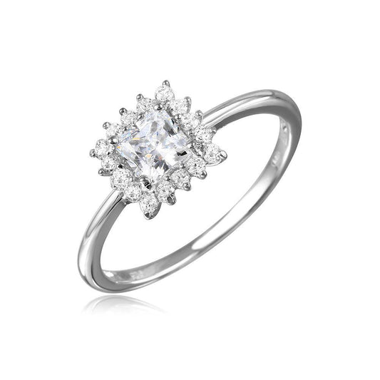 Polished Rhodium Plated Sterling Silver 925 Square Clear CZ Ring Band Sizes 5-9