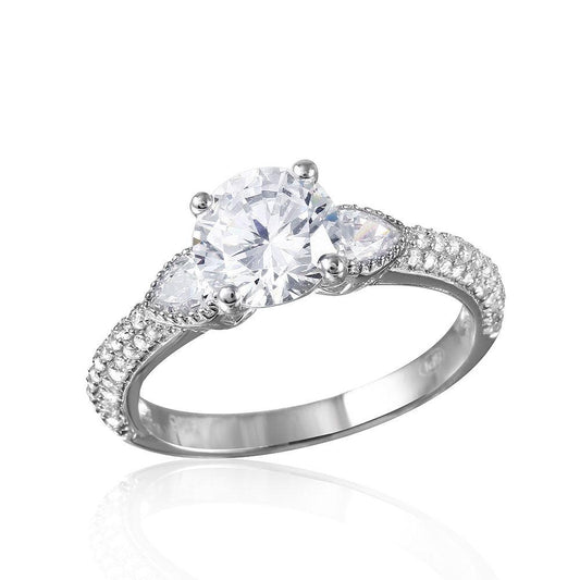 Rhodium Plated Sterling Silver 925 CZ Ring Micro Pave Shank Band Sizes 5-9