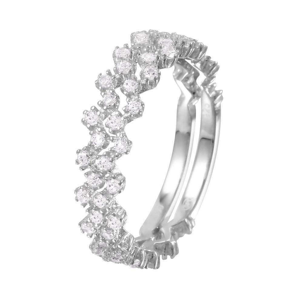 Rhodium Plated Sterling Silver 925 Zig-Zag Stackable CZ Ring Band Sizes 5-9