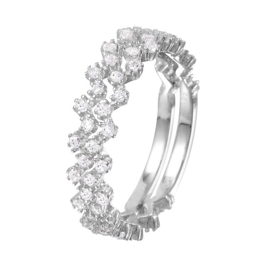 Rhodium Plated Sterling Silver 925 Zig-Zag Stackable CZ Ring Band Sizes 5-9