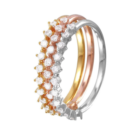 Rhodium Plated Sterling Silver 925 Tri-Color Stackable CZ Ring Band Sizes 5-9