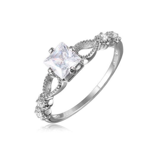 Rhodium Plated Sterling Silver 925 Open Shank Clear CZ Ring Band Sizes 5-9