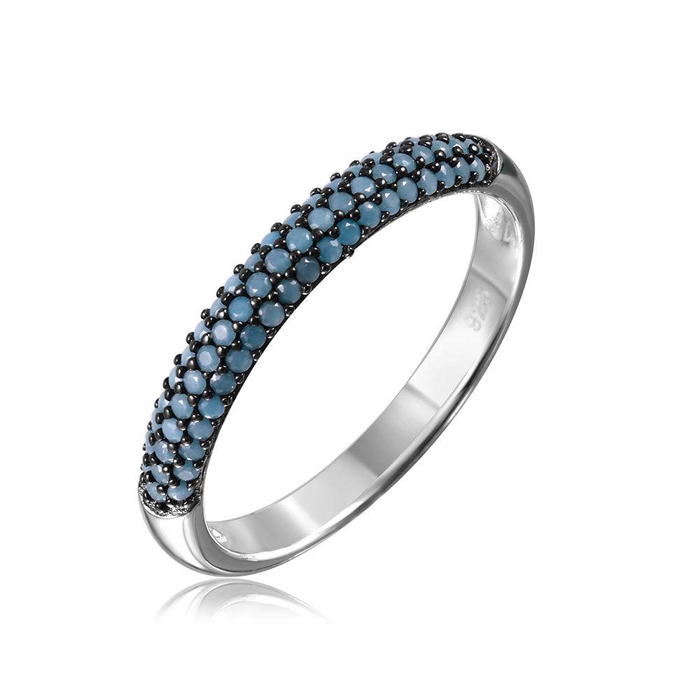 Rhodium Plated Sterling Silver 925 Band Simulated Turquoise Band Sizes 5-9