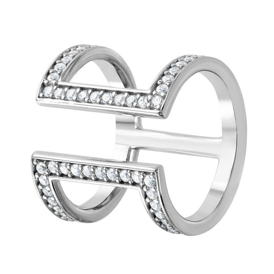 Rhodium Plated Sterling Silver 925 Clear CZ Double Bar Ring Band Sizes 5-9