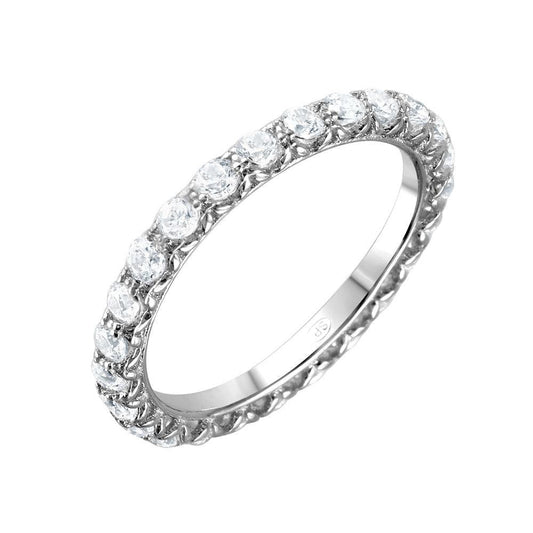 Rhodium Plated Sterling Silver 925 CZ Eternity Stackable Band Ring Sizes 5-9