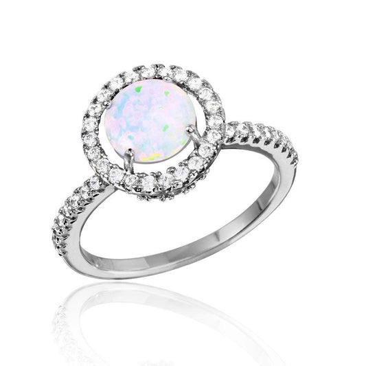 Rhodium Plated Sterling Silver 925 Round Halo Ring Clear CZ Band Sizes 5-9