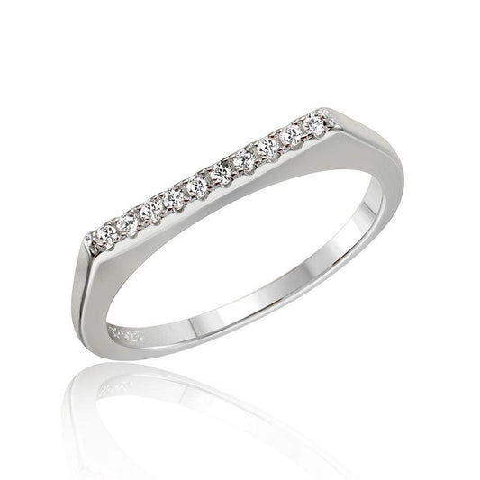 Rhodium Plated Sterling Silver 925 Stackable Flat Top CZ Ring Band Sizes 4.5-9