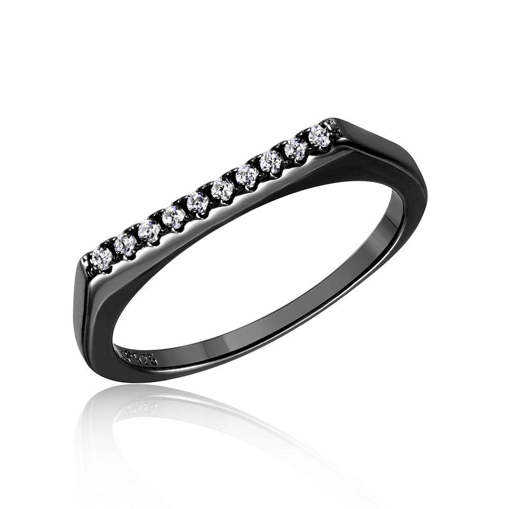Black Rhodium Plated Sterling Silver 925 Stackable Flat Top CZ Ring Sizes 4.5-9
