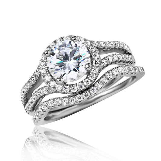 Rhodium Plated Sterling Silver 925 Open Shank Halo Wedding Ring Band Sizes 5-9