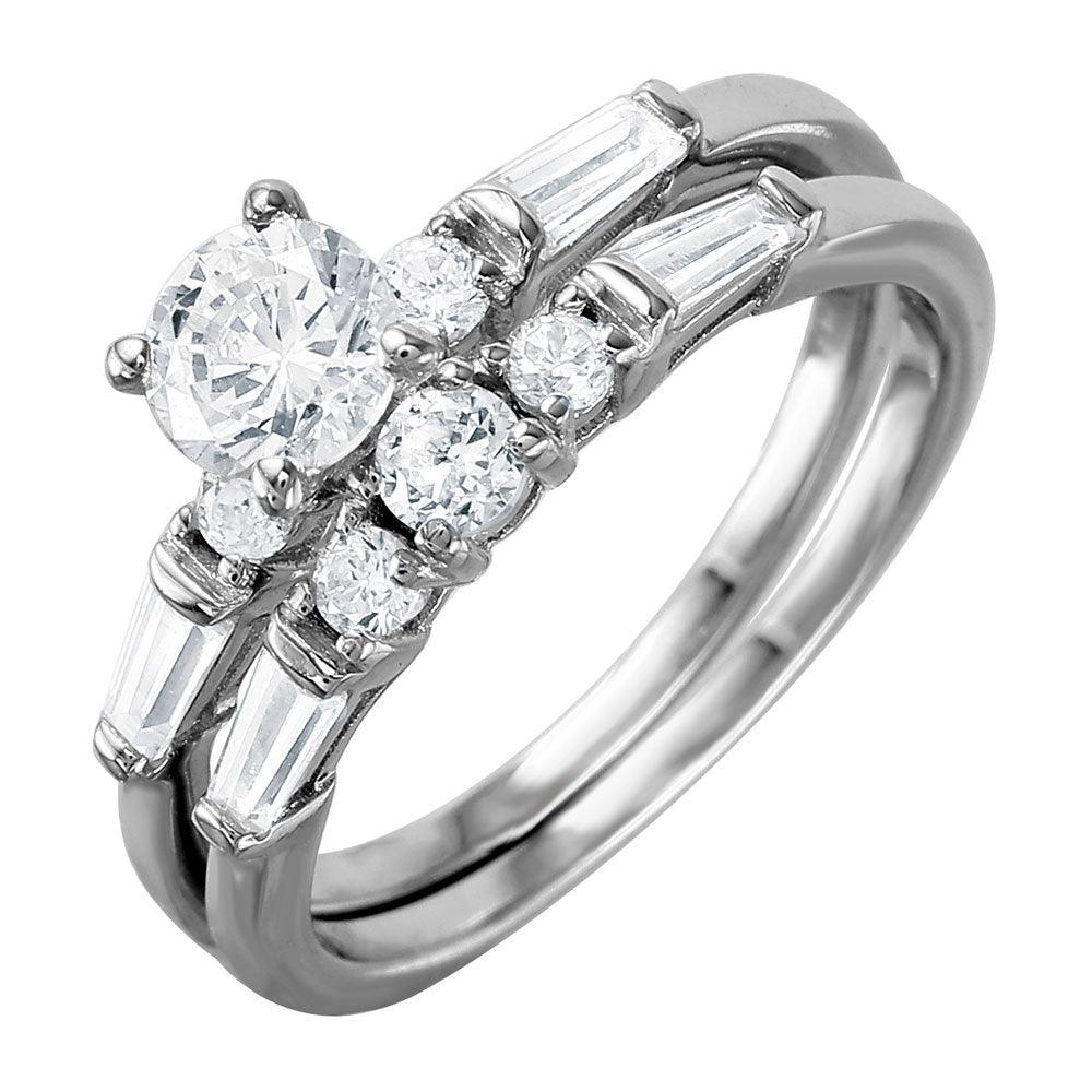Rhodium Plated Sterling Silver 925 Bridal Ring Clear Baguette CZ Band Sizes 5-9
