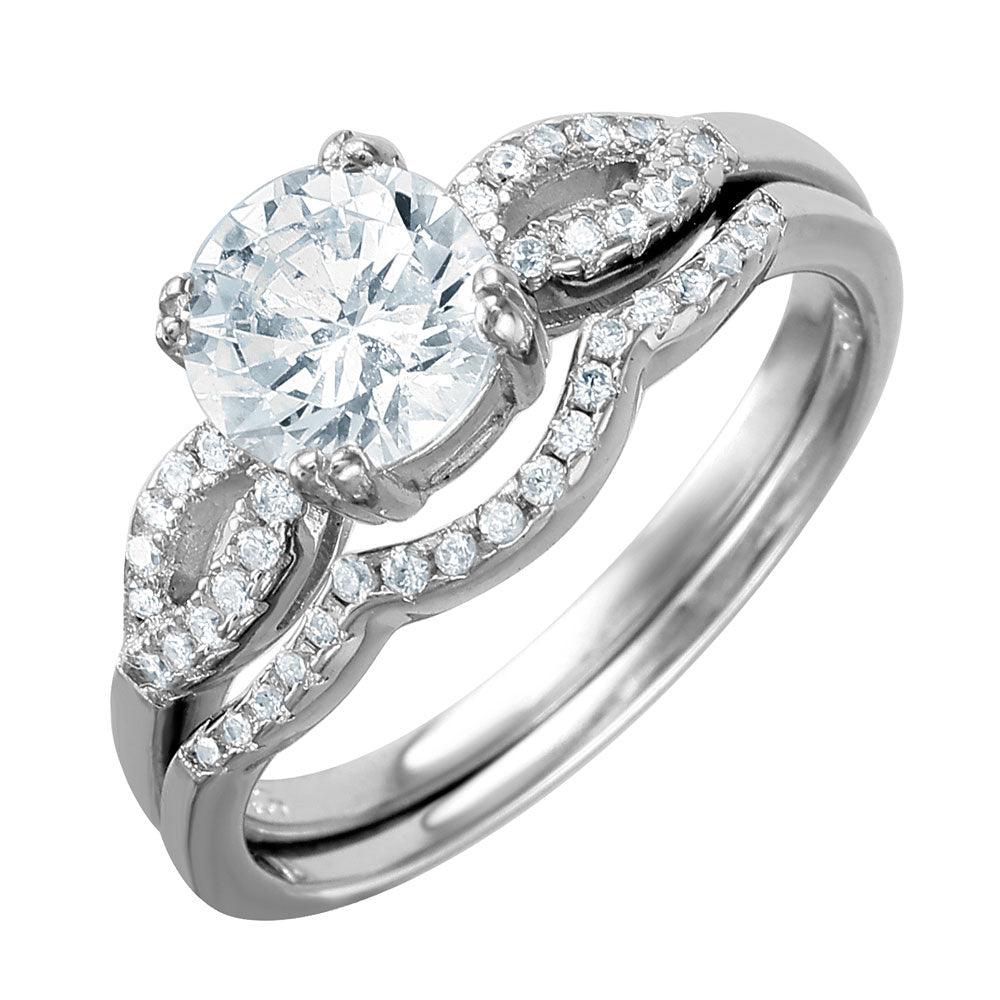 Rhodium Plated Sterling Silver 925 Wave Design Band CZ Bridal Ring Sizes 5-9