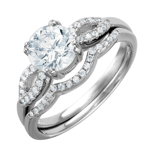 Rhodium Plated Sterling Silver 925 Wave Design Band CZ Bridal Ring Sizes 5-9