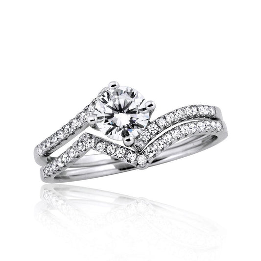 Rhodium Plated Sterling Silver 925 Zigzag Engagement CZ Ring Band Sizes 5-9