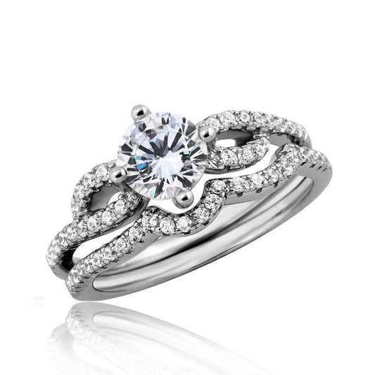 Rhodium Plated Sterling Silver 925 Engagement Wave CZ Ring Band Sizes 5-9