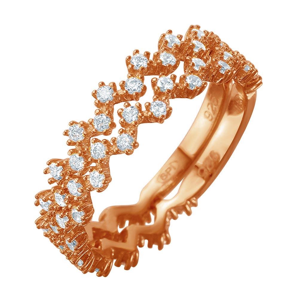 Rose Gold Plated Sterling Silver 925 Double Stackable CZ Ring Band Sizes 5-9