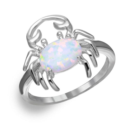 Rhodium Plated Sterling Silver 925 Crab Ring Synthetic Opal CZ Band Sizes 5-9