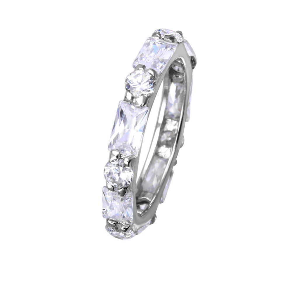 Rhodium Plated Sterling Silver 925 Clear Baguette CZ Eternity Ring Sizes 5-10