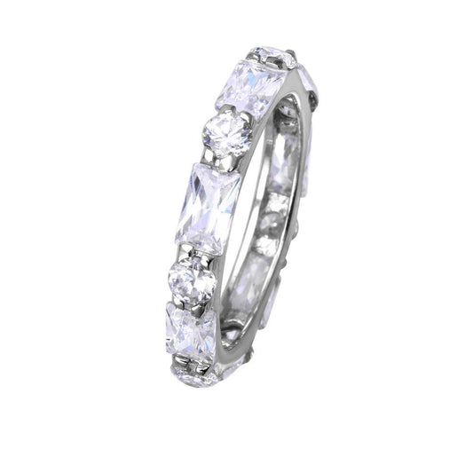 Rhodium Plated Sterling Silver 925 Clear Baguette CZ Eternity Ring Sizes 5-10