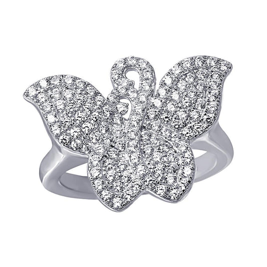 Rhodium Plated Sterling Silver 925 Butterfly Covered With CZ Ring Band Sizes 5-9