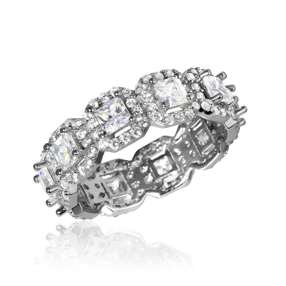 Rhodium Plated Sterling Silver 925 Eternity Band Pave CZ Ring Band Sizes 5-9