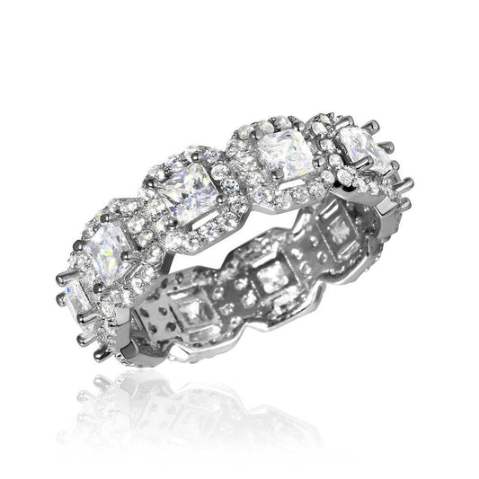 Rhodium Plated Sterling Silver 925 Eternity Band Pave CZ Ring Band Sizes 5-9