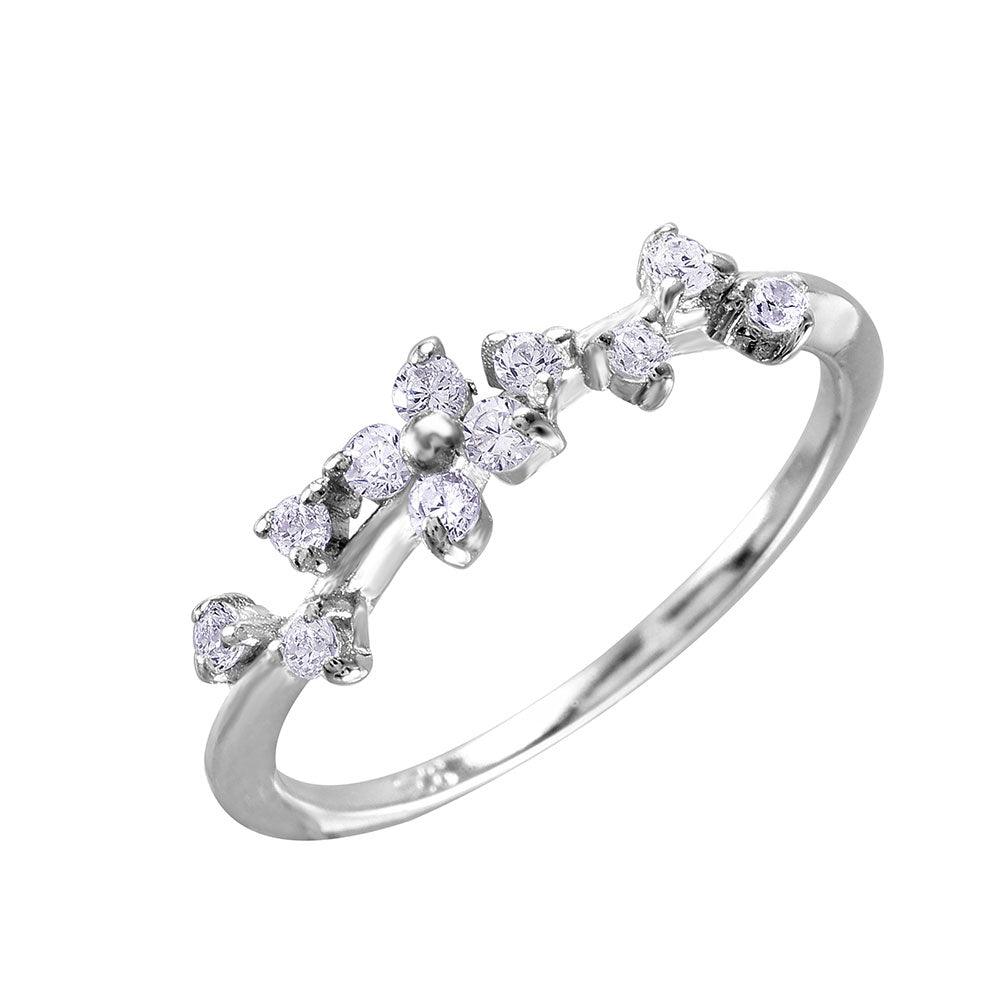 Rhodium Plated Sterling Silver 925 Petal Clear CZ Design Ring Band Sizes 5-9