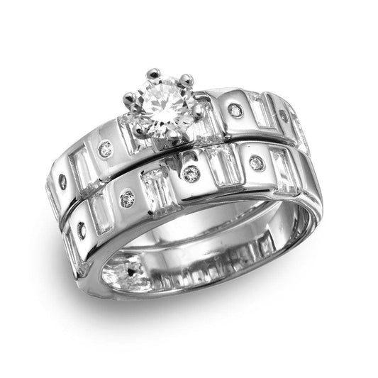 Rhodium Plated Sterling Silver 925 Baguette CZ Band Engagement Ring Sizes 5-9
