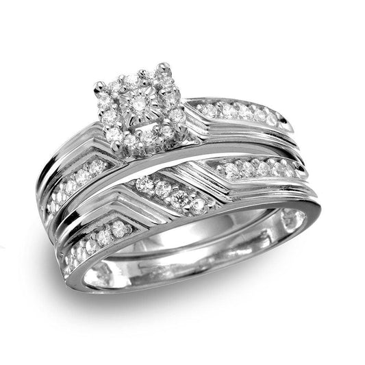 Rhodium Plated Sterling Silver 925 Square Halo CZ Engagement Ring Sizes 5-9