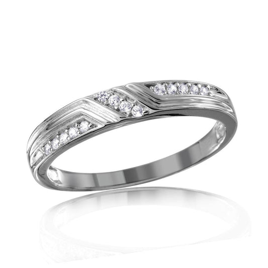 High Polished Rhodium Plated Sterling Silver 925 Clear CZ Ring Band Sizes 9-11