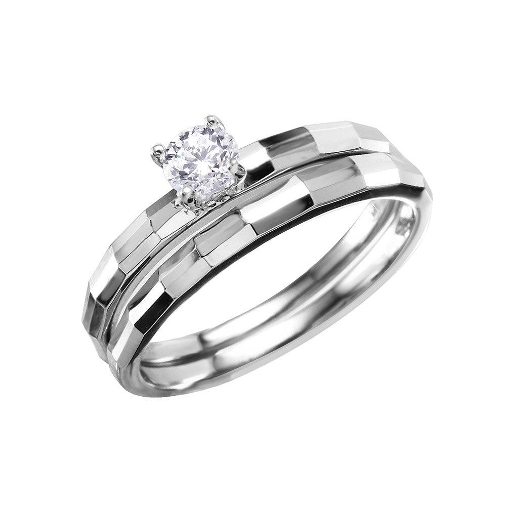 Rhodium Plated Sterling Silver 925 Clear CZ Hammered Band Ring Sizes 5-9