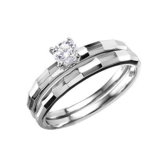 Rhodium Plated Sterling Silver 925 Clear CZ Hammered Band Ring Sizes 5-9