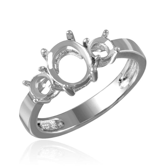 Rhodium Plated Sterling Silver 925 Oval Center Mounting Ring Band Sizes 5-9