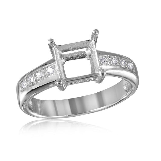 Rhodium Plated Sterling Silver 925 Square Mounting Clear CZ Ring Band Sizes 5-9