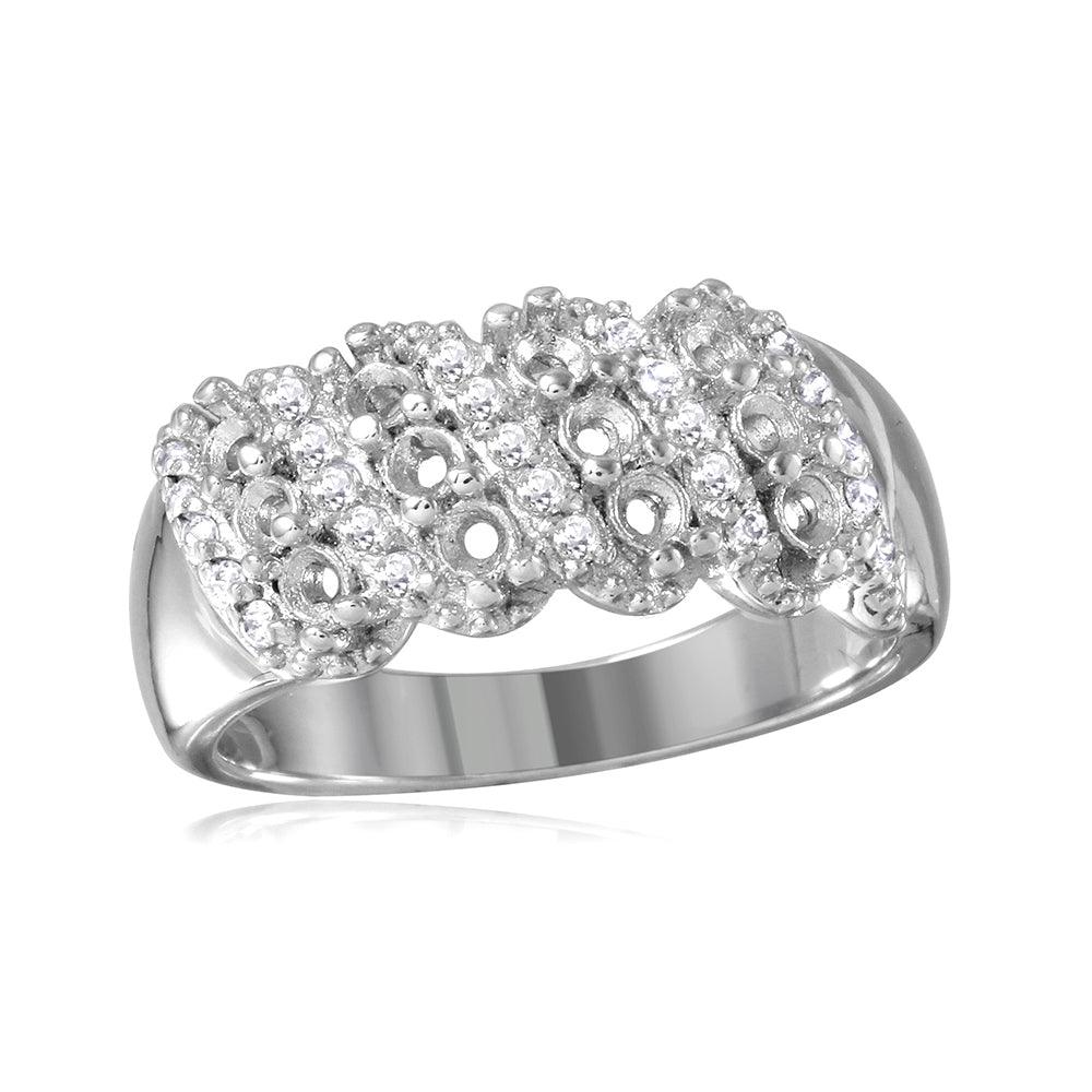 Rhodium Plated Sterling Silver 925 Multi Row Mounting Ring Clear CZ Sizes 5-9