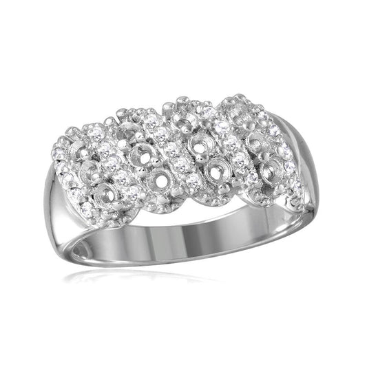 Rhodium Plated Sterling Silver 925 Multi Row Mounting Ring Clear CZ Sizes 5-9