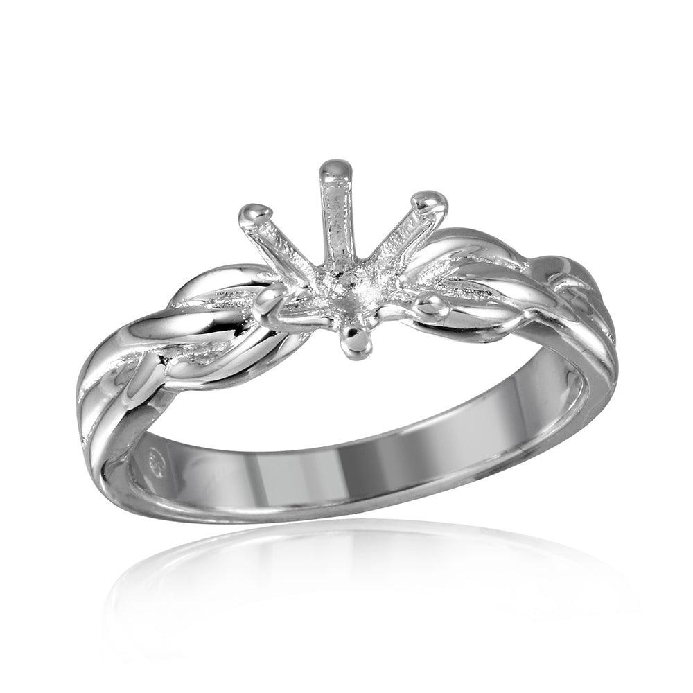 Rhodium Plated Sterling Silver 925 6 Prong Setting Mounting Ring Band Sizes 5-9
