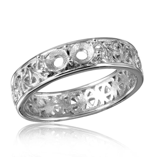 Rhodium Plated Sterling Silver 925 Celtic Band 2 Mounting Ring Band Sizes 5-9