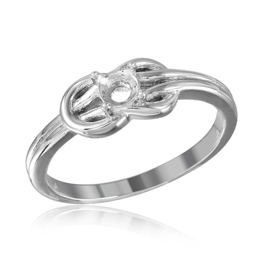 Rhodium Plated Sterling Silver 925 Double Knot Single Mounting Ring Sizes 5-9