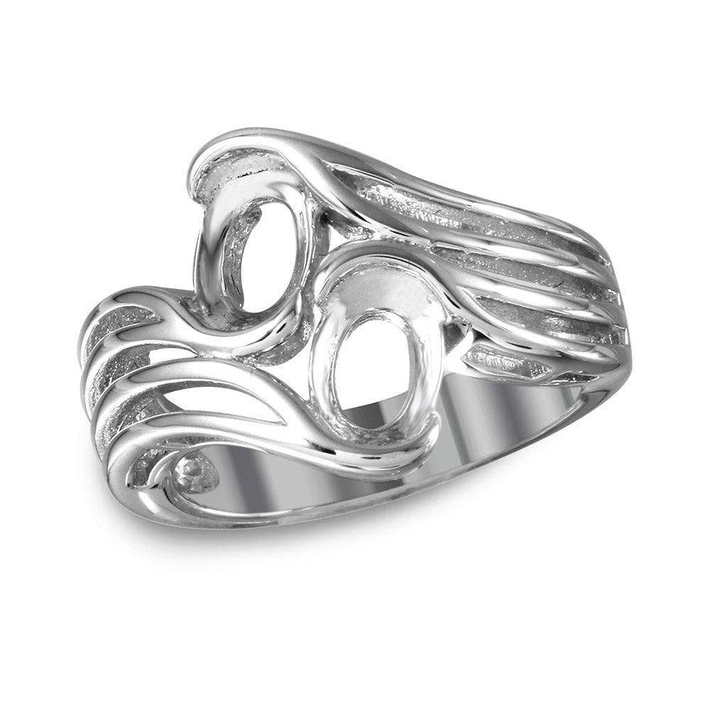 Rhodium Plated Sterling Silver 925 Double Oval Mounting Ring Band Sizes 5-9