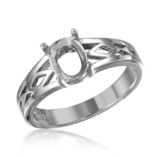 Rhodium Plated Sterling Silver 925 Cut Out Shank Single Mounting Ring Sizes 5-9