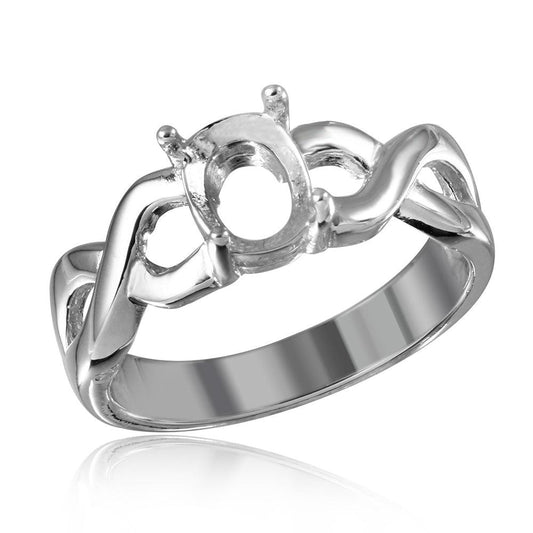 Polished Rhodium Plated Sterling Silver 925 Oval Mounting Ring Band Sizes 5-9