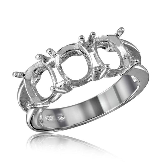 Rhodium Plated Sterling Silver 925 Open Shank 3 Mounting Ring Band Sizes 5-9