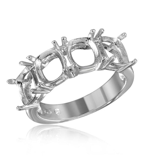 Rhodium Plated Sterling Silver 925 Open Shank 4 Mounting Ring Band Sizes 5-9