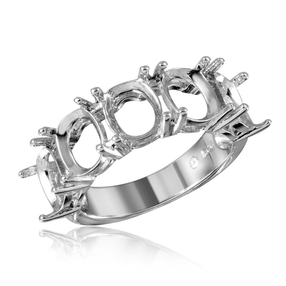 Rhodium Plated Sterling Silver 925 Open Shank 5 Mounting Ring Band Sizes 5-9