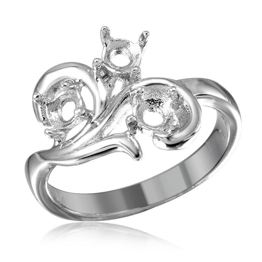 Rhodium Plated Sterling Silver 925 Vine Design 3 Mounting Ring Band Sizes 5-9