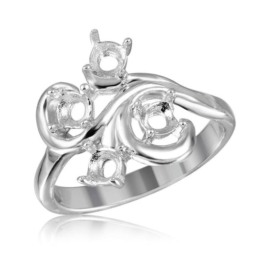 Rhodium Plated Sterling Silver 925 Vine Design 4 Mounting Ring Band Sizes 5-9