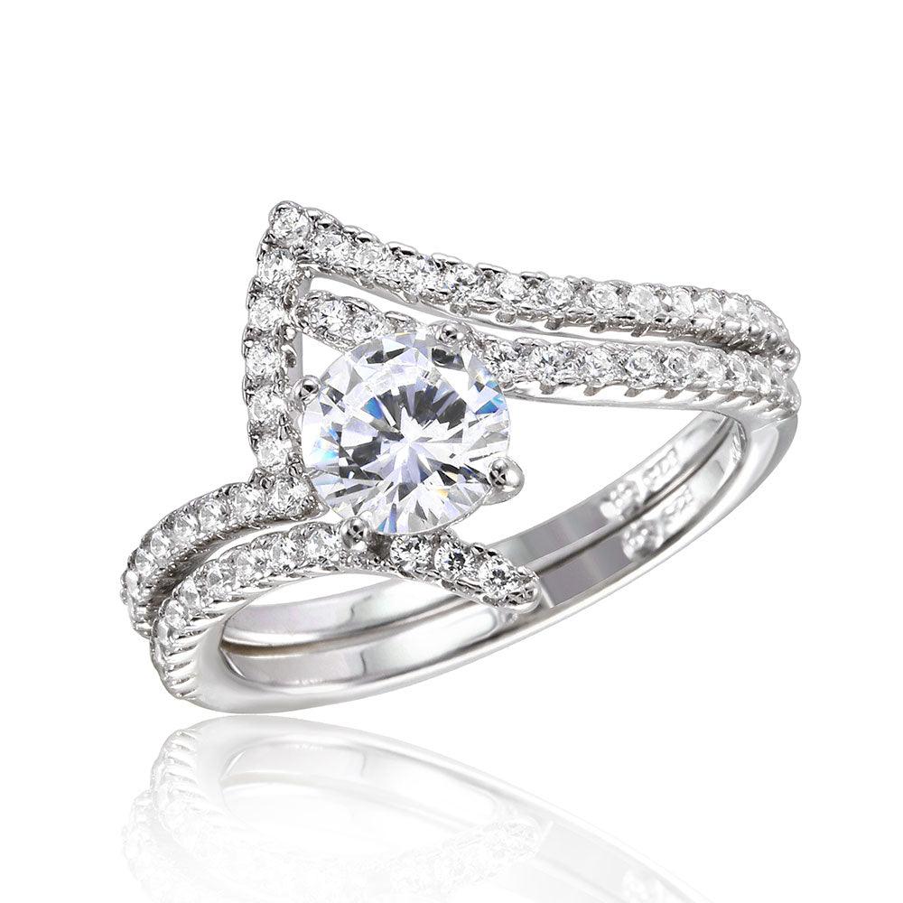 Polished Rhodium Plated Sterling Silver 925 Wedding Ring Set Band Sizes 5-9