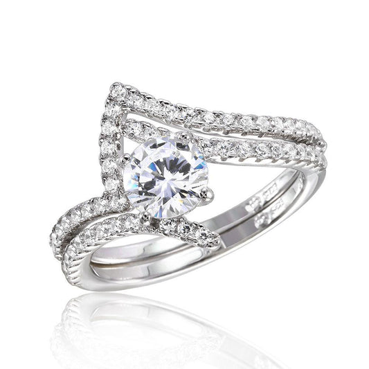 Polished Rhodium Plated Sterling Silver 925 Wedding Ring Set Band Sizes 5-9